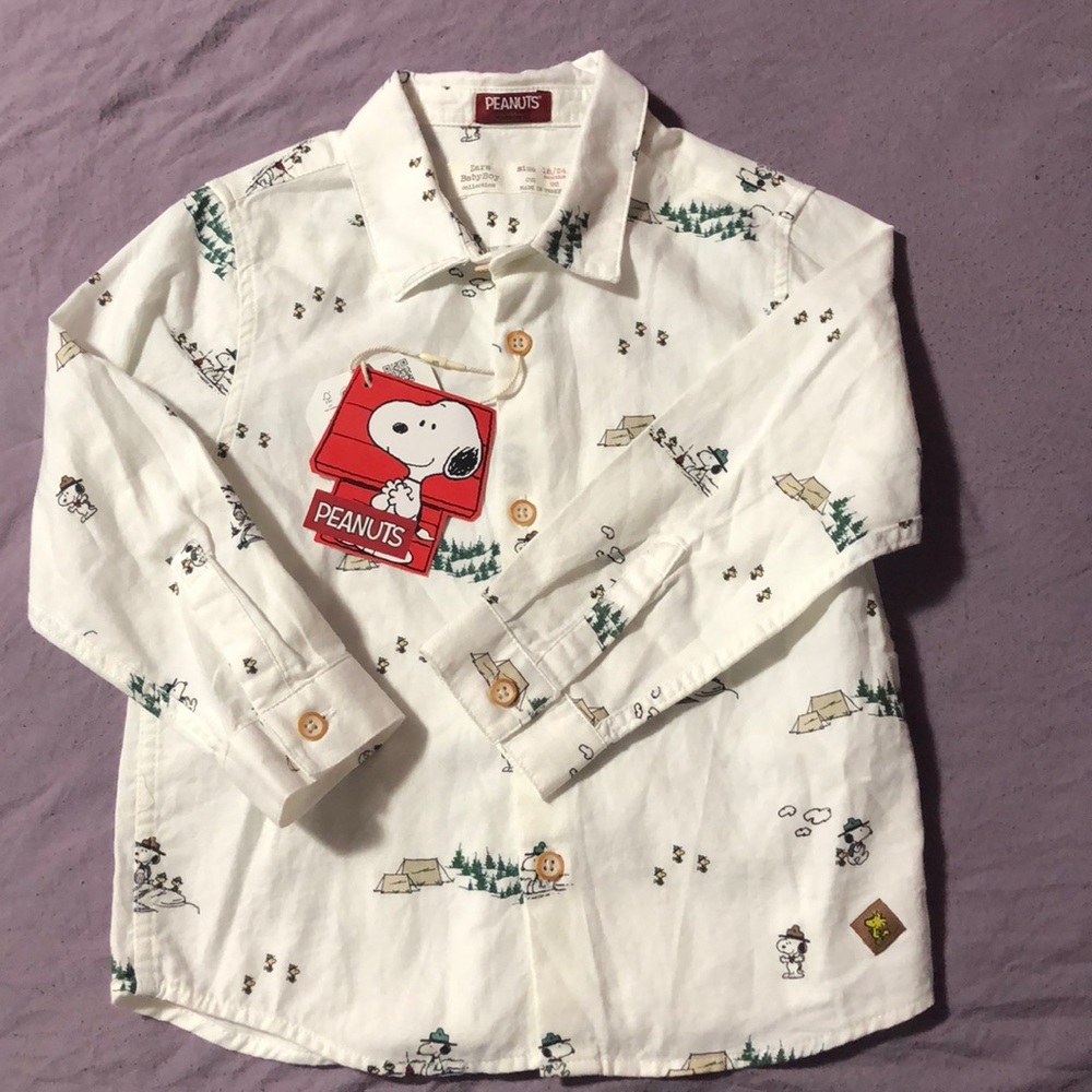 NWT ZARA baby boy peanuts collection button top